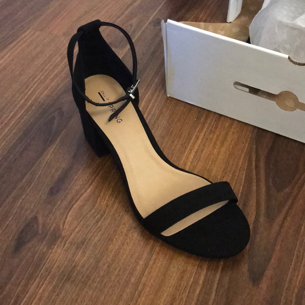 Call it Spring black suede block heel sandals